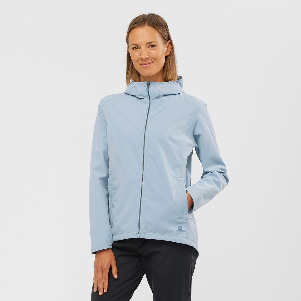 Salomon Singapore Womens Jackets - ESSENTIAL WATERPROOF 2L Ashley Blue | 16294-DOGR